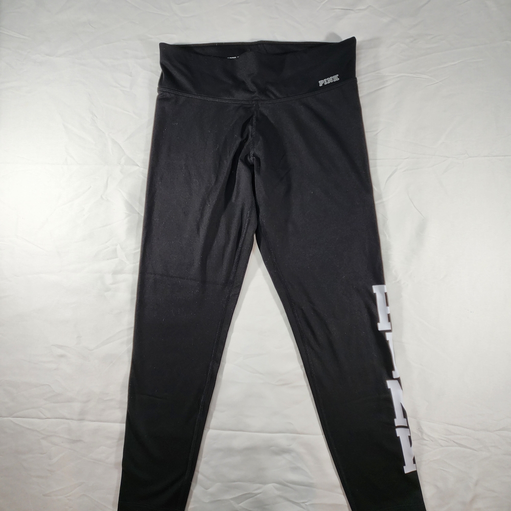 PINK Victoria's Secret Black Leggings with White Side Logo